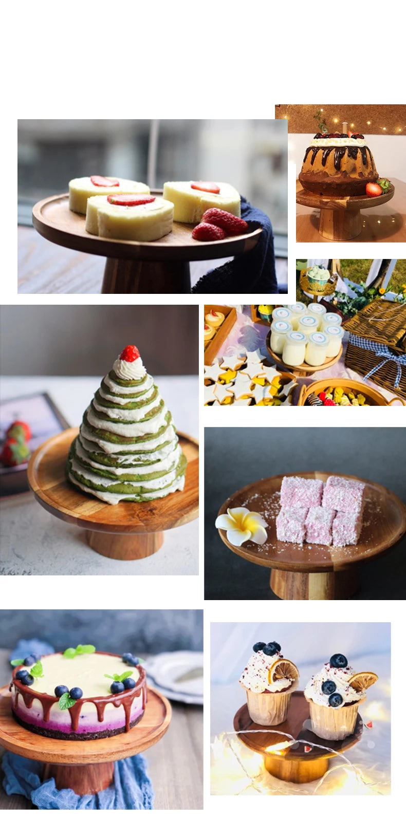 Kemorela Plateau à gâteaux en bois haut de gamme, plateaux de service créatifs pour aliments, plateau à desserts en bois naturel écologique, plateau à collations pour fruits, décoration d'intérieur