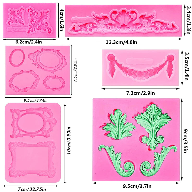 Moule en silicone pour fondant en dentelle style baroque, décoration de bordure de gâteau, moule pour décoration de dessus de cupcake
