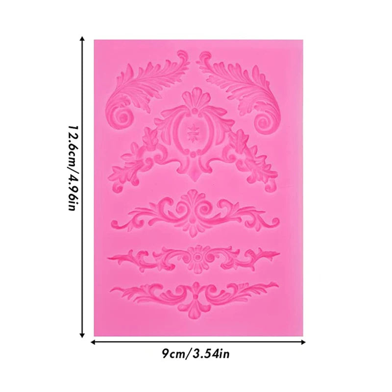 Moule en silicone pour fondant en dentelle style baroque, décoration de bordure de gâteau, moule pour décoration de dessus de cupcake