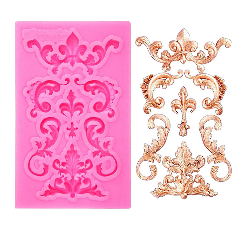 Moule en silicone pour fondant en dentelle style baroque, décoration de bordure de gâteau, moule pour décoration de dessus de cupcake