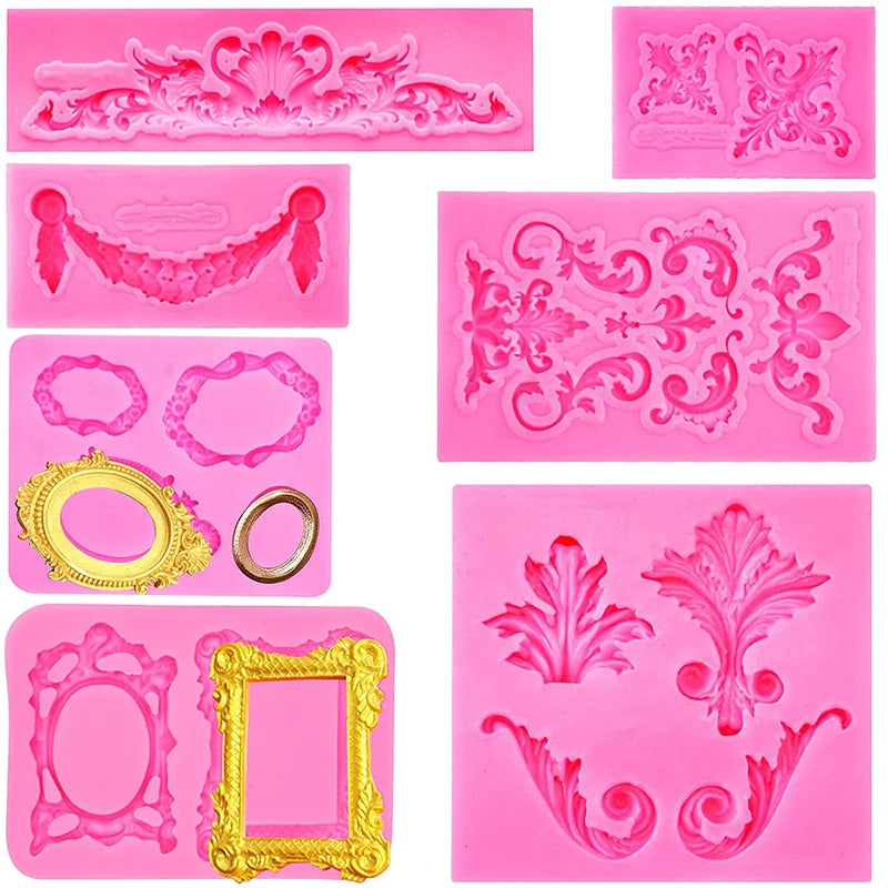 Moule en silicone pour fondant en dentelle style baroque, décoration de bordure de gâteau, moule pour décoration de dessus de cupcake