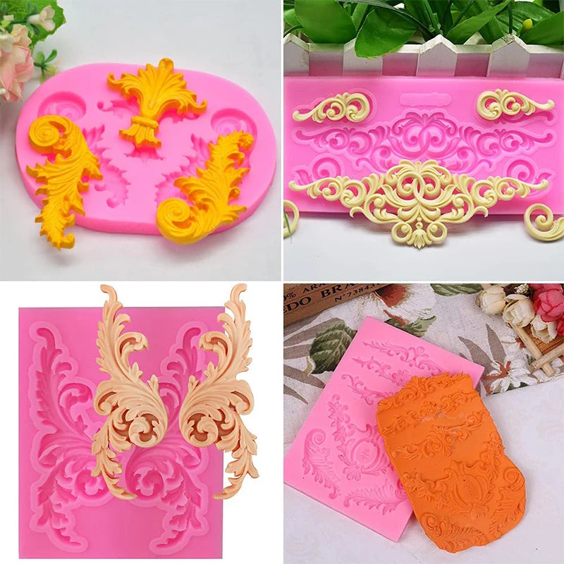 Moule en silicone pour fondant en dentelle style baroque, décoration de bordure de gâteau, moule pour décoration de dessus de cupcake