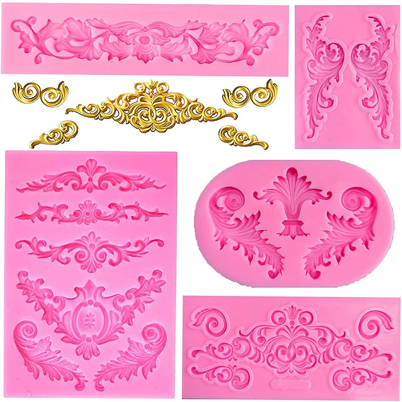 Moule en silicone pour fondant en dentelle style baroque, décoration de bordure de gâteau, moule pour décoration de dessus de cupcake