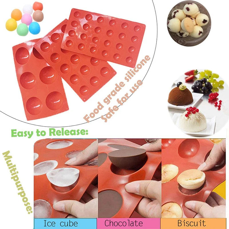 Moule en silicone demi-sphère pour la cuisson de demi-boules de chocolat, de bonbons, de dômes, de mousses, de gâteaux, d'outils de pâtisserie, de bombes de graisse rondes, de fournitures de cuisine