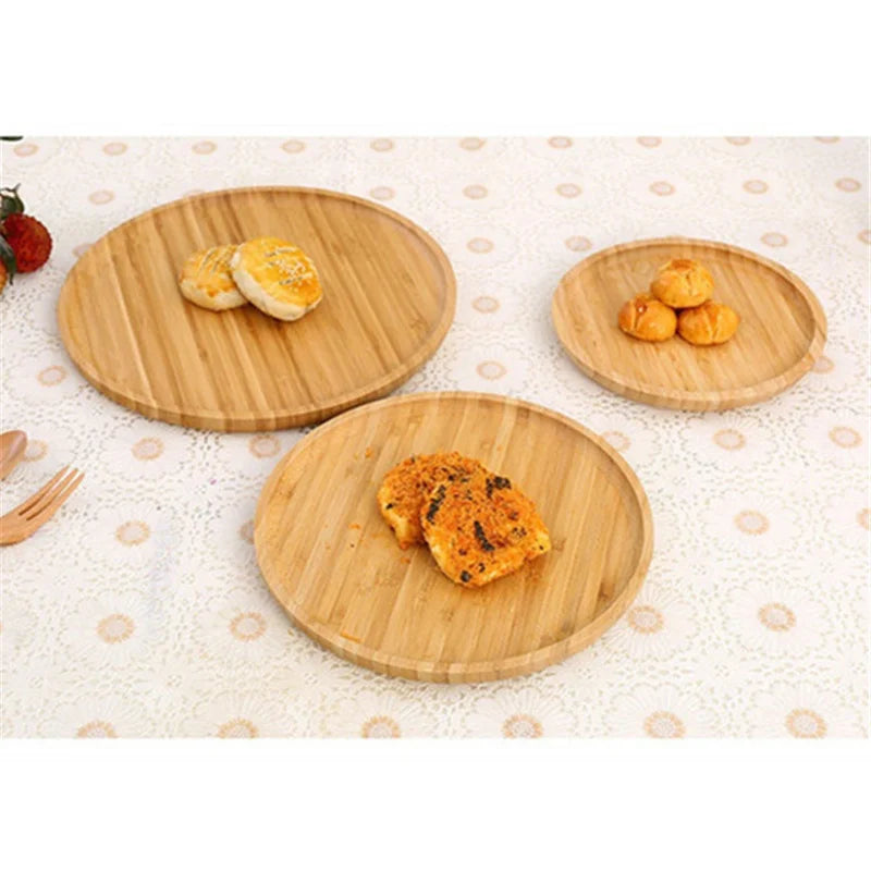 Plateau de service rond en bambou, vaisselle de pâtisserie, planche de palette en bois écologique, outils de cuisine, plateau à thé, décoration de la maison 2025