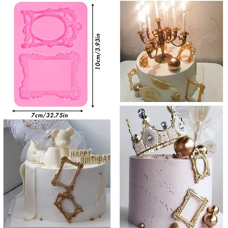 Moule en silicone pour fondant en dentelle style baroque, décoration de bordure de gâteau, moule pour décoration de dessus de cupcake