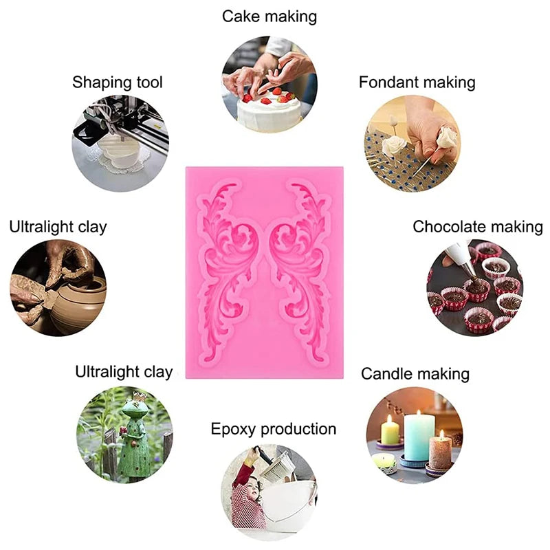 Moule en silicone pour fondant en dentelle style baroque, décoration de bordure de gâteau, moule pour décoration de dessus de cupcake
