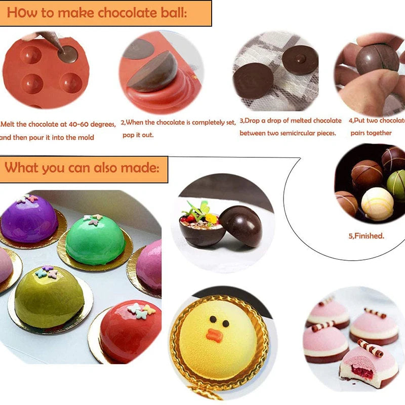 Moule en silicone demi-sphère pour la cuisson de demi-boules de chocolat, de bonbons, de dômes, de mousses, de gâteaux, d'outils de pâtisserie, de bombes de graisse rondes, de fournitures de cuisine