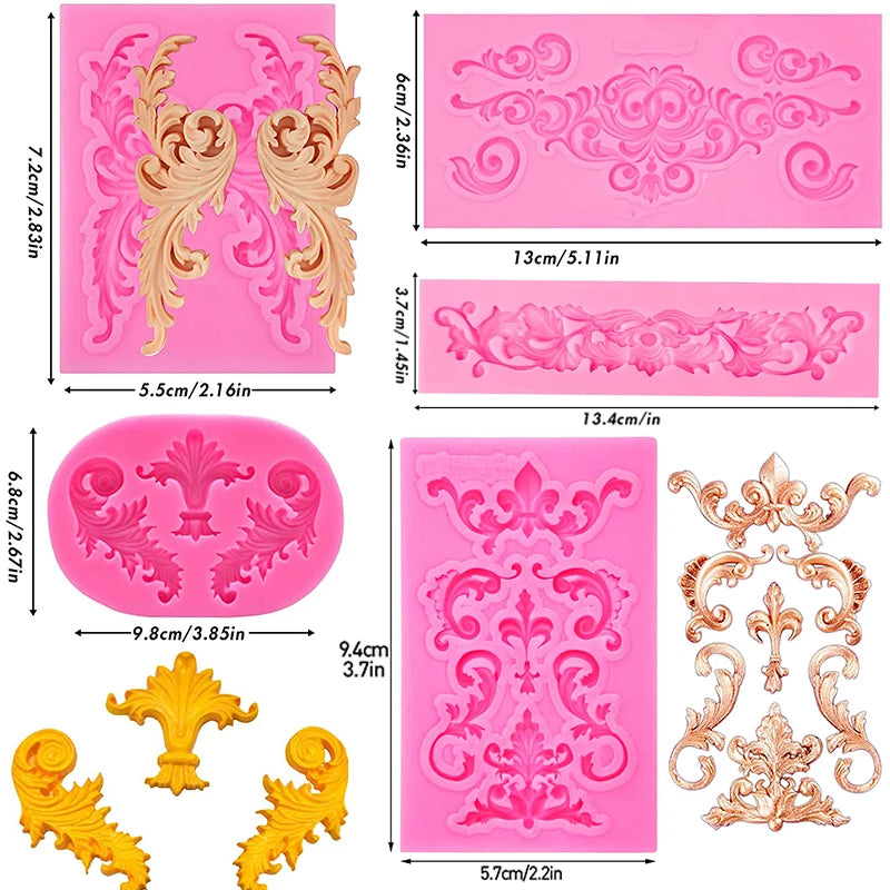 Moule en silicone pour fondant en dentelle style baroque, décoration de bordure de gâteau, moule pour décoration de dessus de cupcake