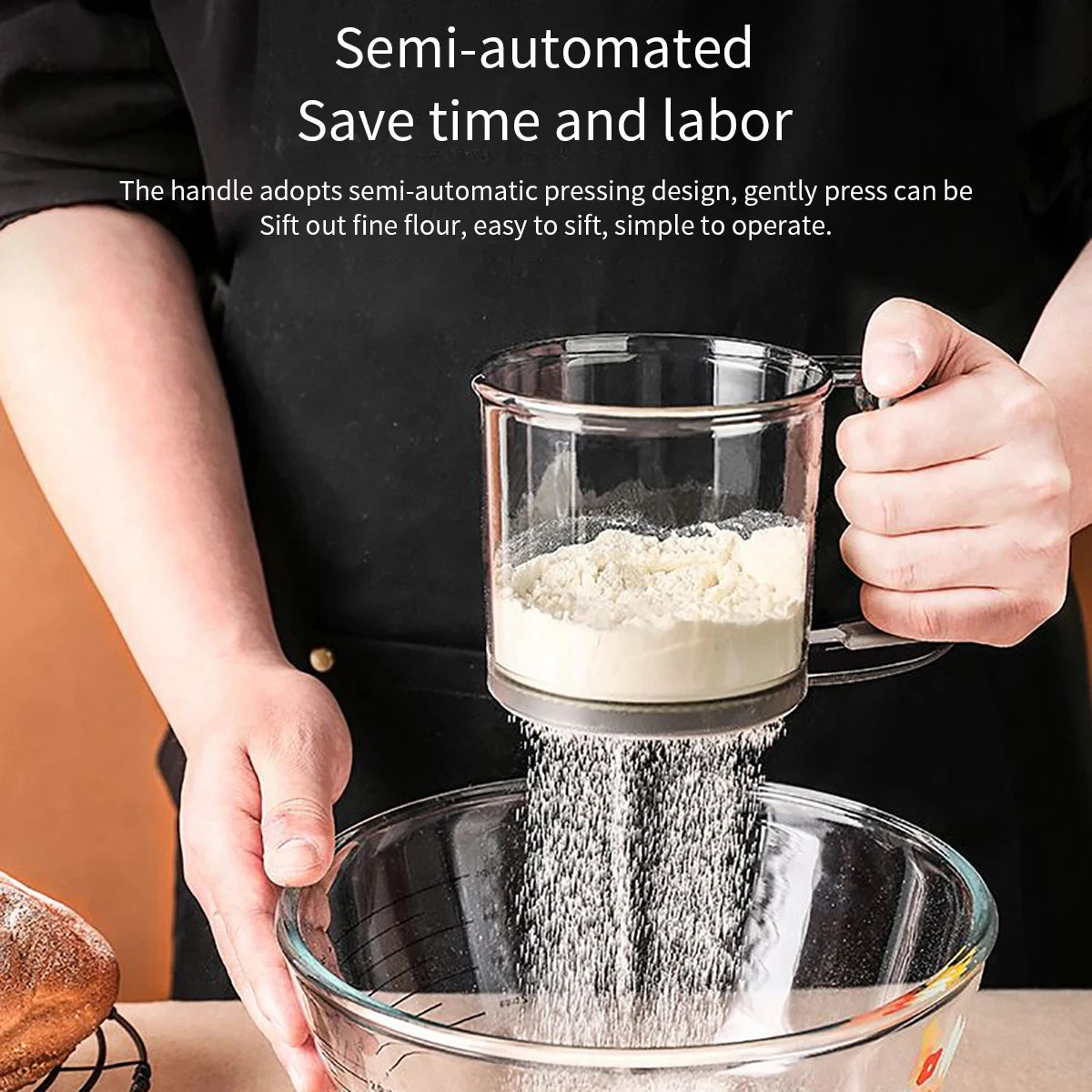 Tamis à farine semi-automatique pour pâtisserie, 40 mailles, avec échelle de capacité