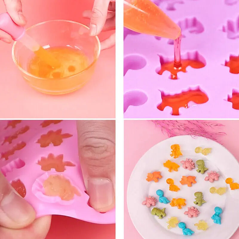 Moule à chocolat dinosaure 48 cavités, moule à bonbons en silicone en forme de coquille de dinosaure avec compte-gouttes, bac à glaçons mignon à faire soi-même, moule à fondant pour bonbons QQ