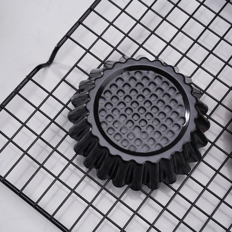 6Pcs Non-Stick Tart Quiche Flan Pan Round Lace Egg Tart Mold Reusable Tartlet Moulds Pie Baking Cups Cake Cookie Cupcake Mould