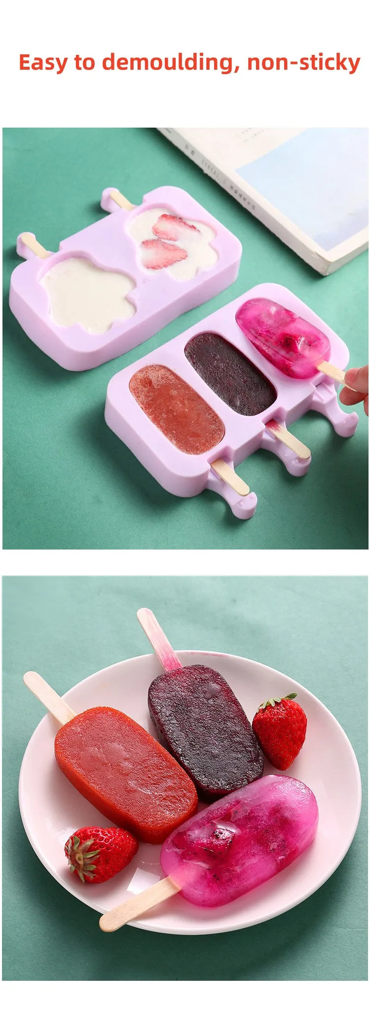 Moule à glace en silicone, moules siamois avec couvercle, moule à glace fait maison, dessin animé, image mignonne, outils de cuisine faits à la main