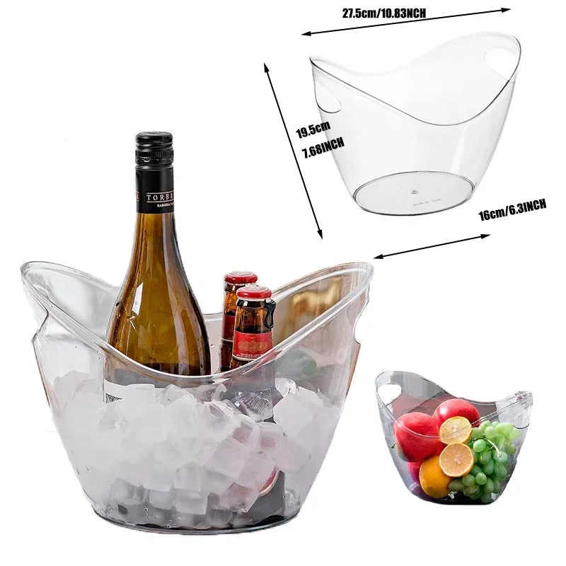 Seau à glace antidérapant pour fêtes, panier de rangement en acrylique transparent de 3,5 litres pour 2 bouteilles de vin, de champagne ou 4 bouteilles de bière