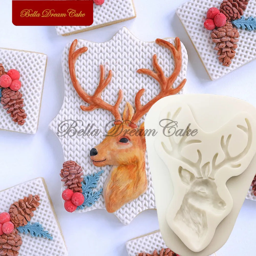 Moule 3D en silicone en forme de couronne de renne et de pignons de pin pour décoration de gâteaux, fondant, chocolat, argile, pâtisserie
