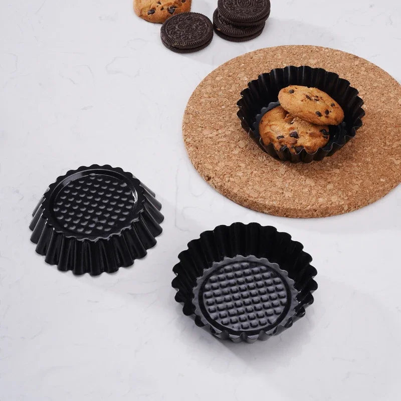 6Pcs Non-Stick Tart Quiche Flan Pan Round Lace Egg Tart Mold Reusable Tartlet Moulds Pie Baking Cups Cake Cookie Cupcake Mould