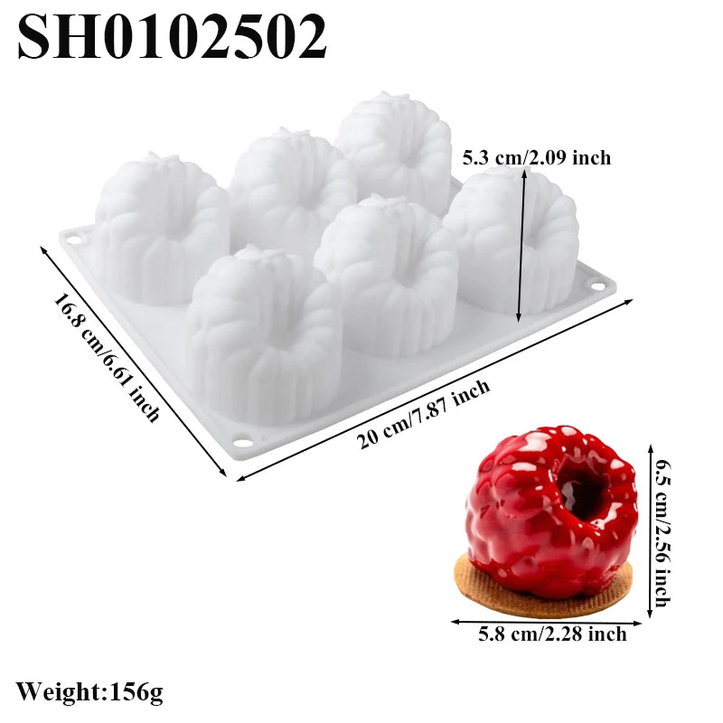 Moule en silicone à 6 cavités pour mousse de framboise, en forme de framboise à la française pour desserts au chocolat et pâtisserie