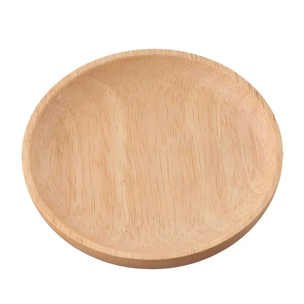 Assiette à collation incassable en bois d'hévéa, écologique, faite à la main, ronde, plateau à thé, assiette à dessert