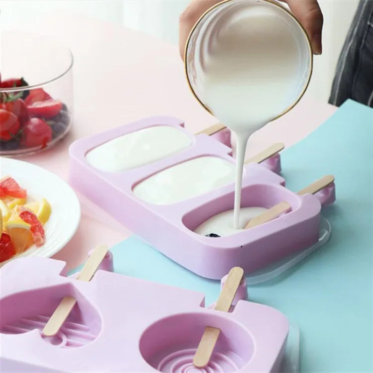 Moule à glace en silicone, moules siamois avec couvercle, moule à glace fait maison, dessin animé, image mignonne, outils de cuisine faits à la main