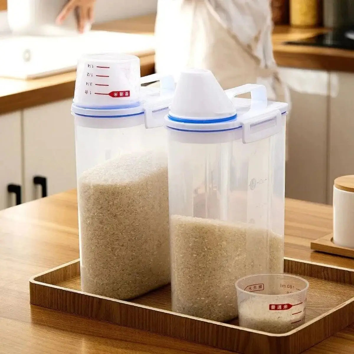 1 boîte de conservation des aliments pour riz et céréales avec tasse à mesurer, étanche à l'humidité et aux insectes, anti-poussière