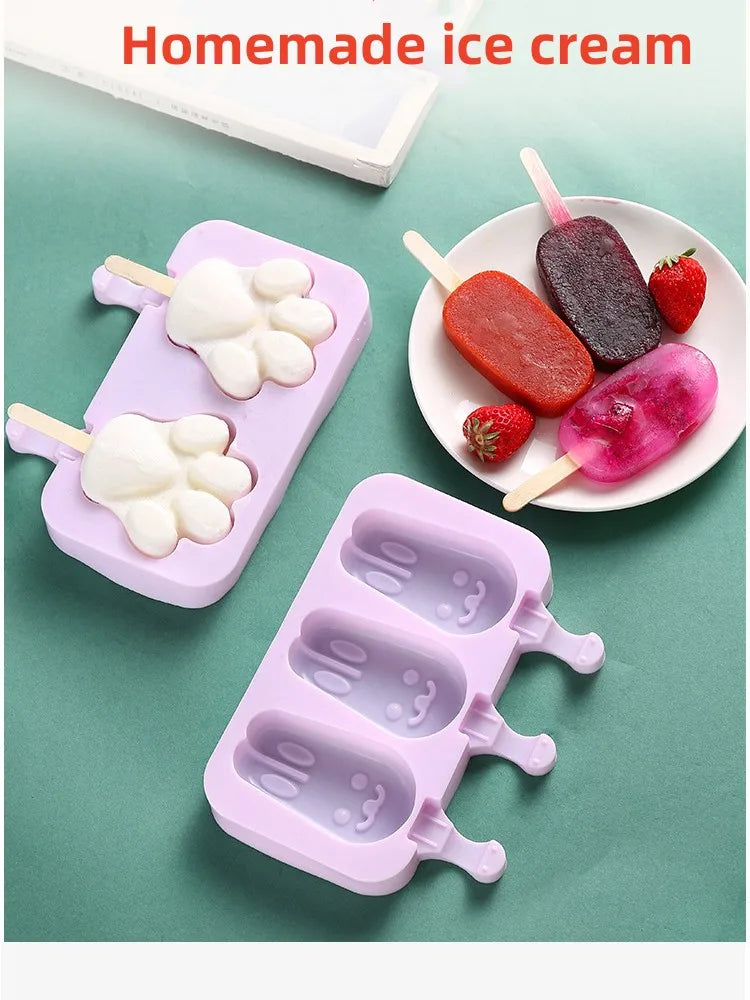 Moule à glace en silicone, moules siamois avec couvercle, moule à glace fait maison, dessin animé, image mignonne, outils de cuisine faits à la main