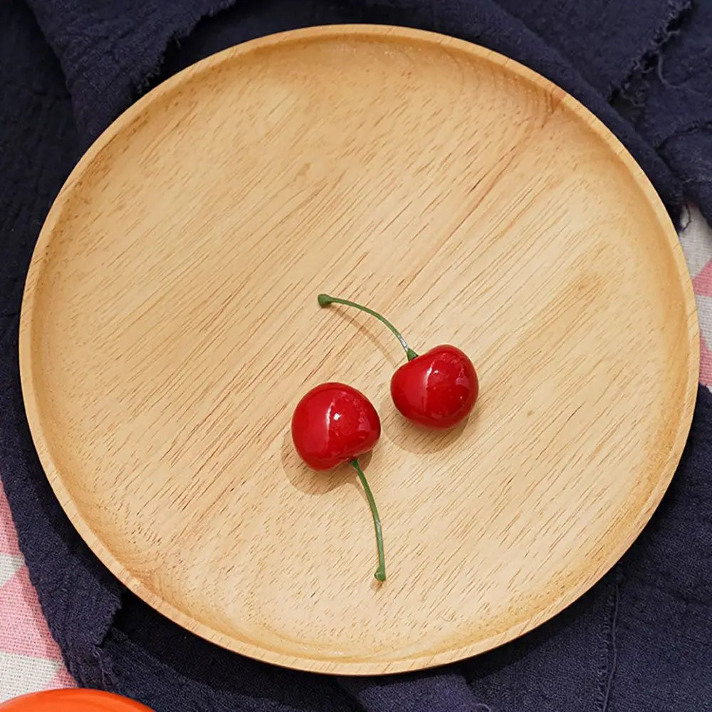 Assiette à collation incassable en bois d'hévéa, écologique, faite à la main, ronde, plateau à thé, assiette à dessert