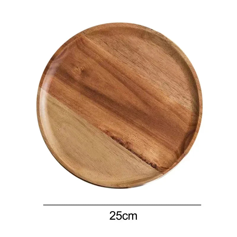 Plateau de service rond en bois de 15/20/25 cm, style rétro, pour pizza, salade, fruits, desserts, pain, gâteaux, snacks