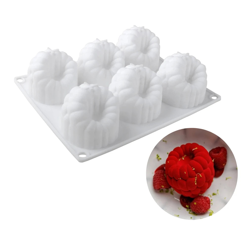 Moule en silicone à 6 cavités pour mousse de framboise, en forme de framboise à la française pour desserts au chocolat et pâtisserie