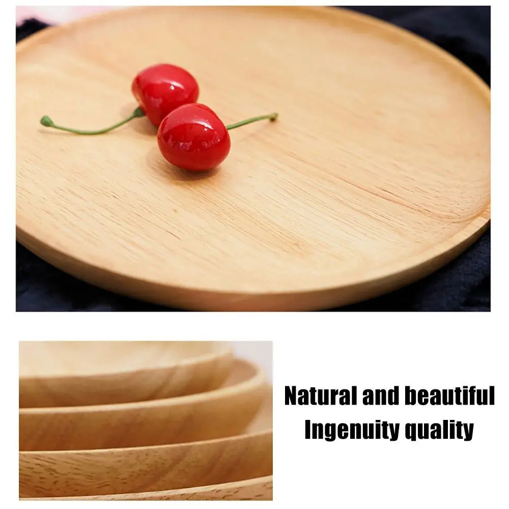 Assiette à collation incassable en bois d'hévéa, écologique, faite à la main, ronde, plateau à thé, assiette à dessert