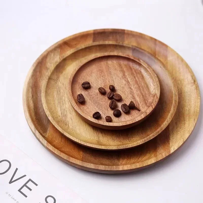 Plateau de service rond en bois de 15/20/25 cm, style rétro, pour pizza, salade, fruits, desserts, pain, gâteaux, snacks