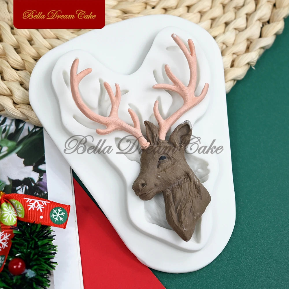 Moule 3D en silicone en forme de couronne de renne et de pignons de pin pour décoration de gâteaux, fondant, chocolat, argile, pâtisserie