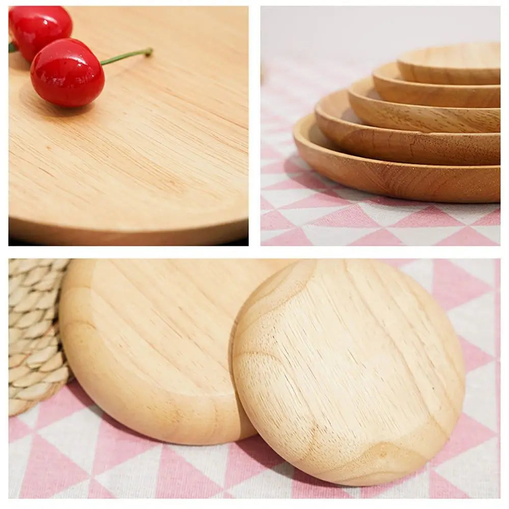 Assiette à collation incassable en bois d'hévéa, écologique, faite à la main, ronde, plateau à thé, assiette à dessert