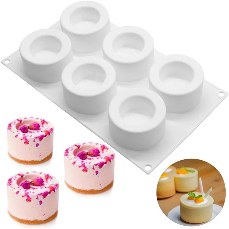 Reusable 6 Cavity Cylinder Cup Shape Mousse Cake Mold For Making Chocolate Muffin Ice Shot Glass Mould Kitchen Baking Tool