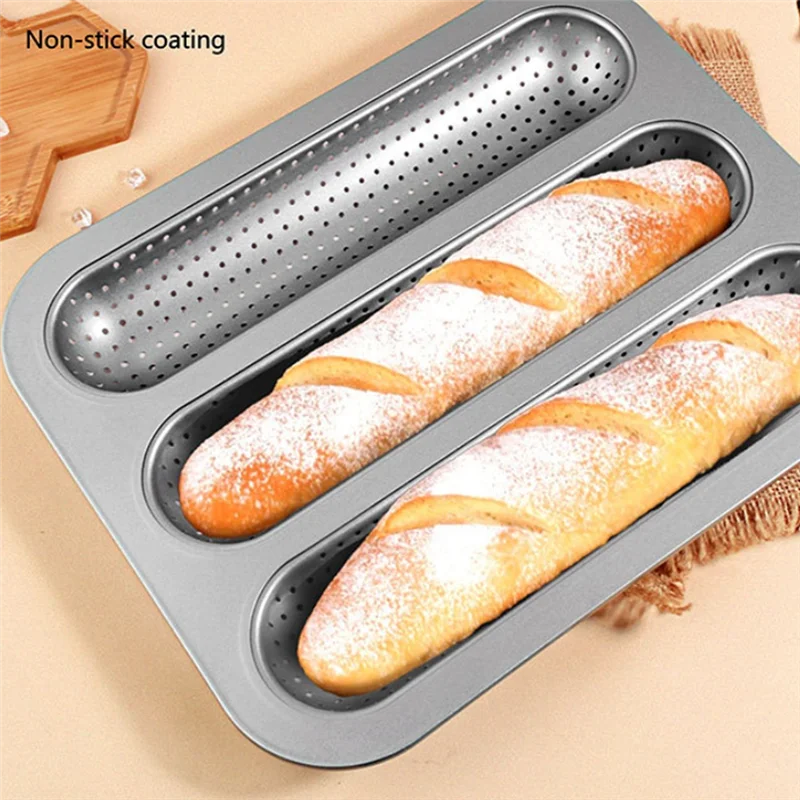 Moule à pain français AT21, plaque de cuisson à 3 cavités, antiadhésif, pour pain long, toast, gâteau, ustensiles de cuisson pour four