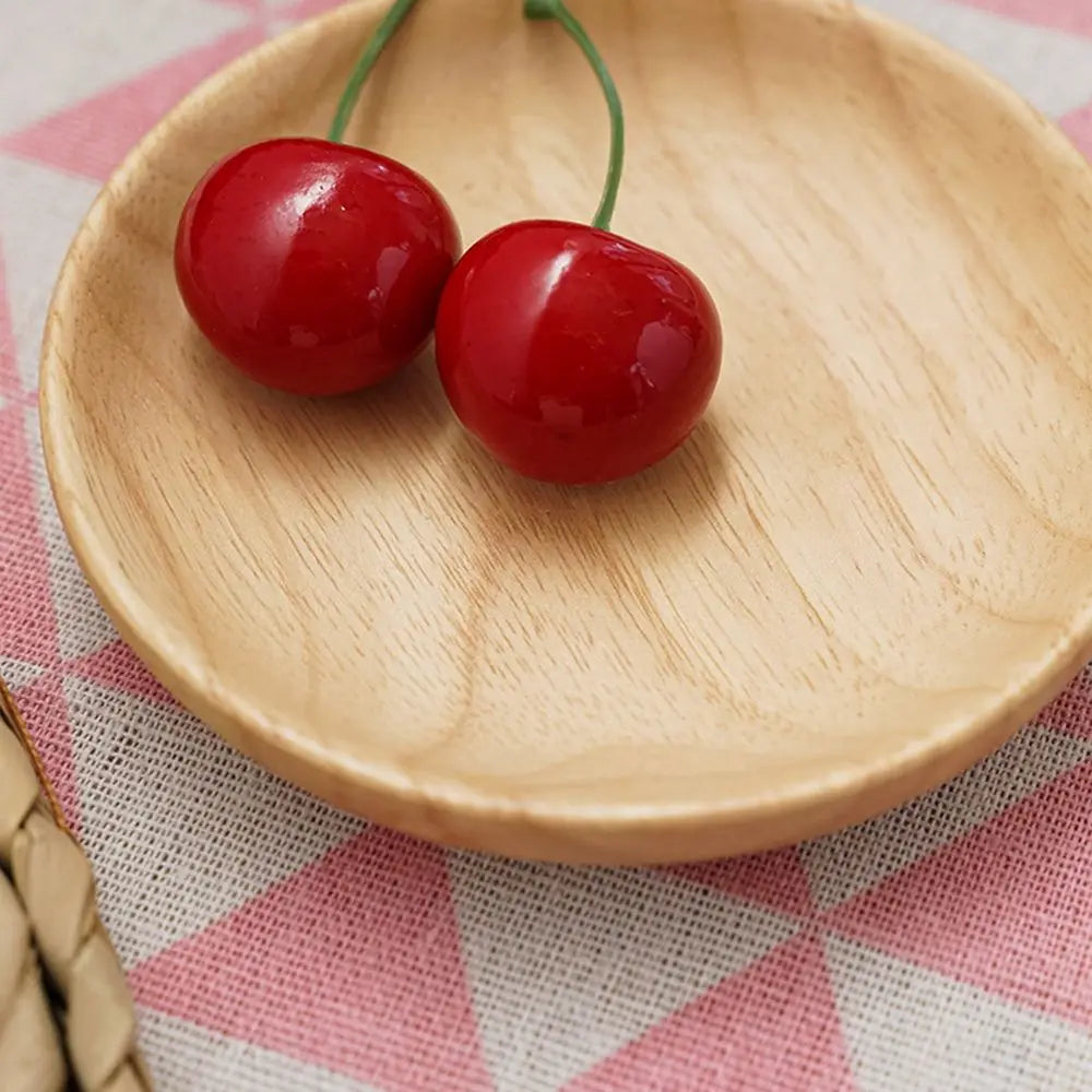 Assiette à collation incassable en bois d'hévéa, écologique, faite à la main, ronde, plateau à thé, assiette à dessert