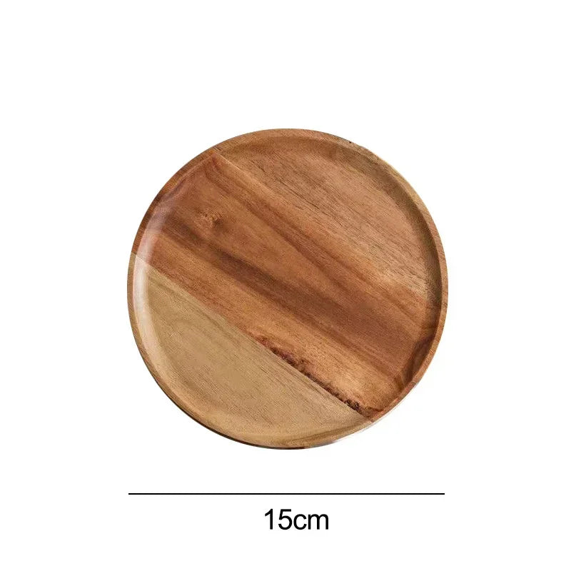 Plateau de service rond en bois de 15/20/25 cm, style rétro, pour pizza, salade, fruits, desserts, pain, gâteaux, snacks