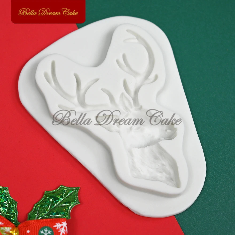 Moule 3D en silicone en forme de couronne de renne et de pignons de pin pour décoration de gâteaux, fondant, chocolat, argile, pâtisserie