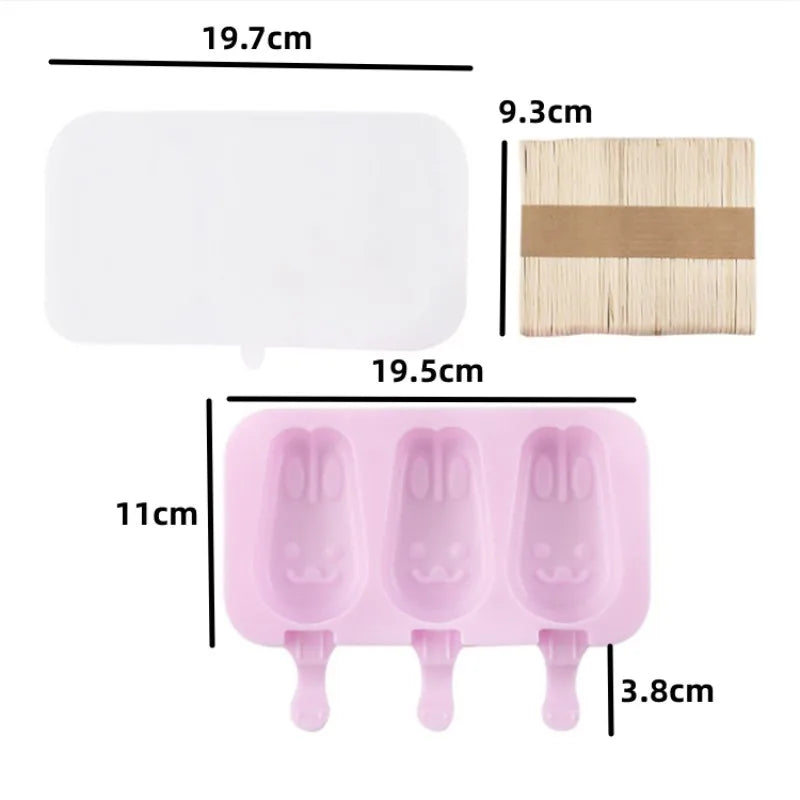 Moule à glace en silicone, moules siamois avec couvercle, moule à glace fait maison, dessin animé, image mignonne, outils de cuisine faits à la main