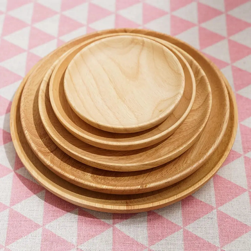 Assiette à collation incassable en bois d'hévéa, écologique, faite à la main, ronde, plateau à thé, assiette à dessert