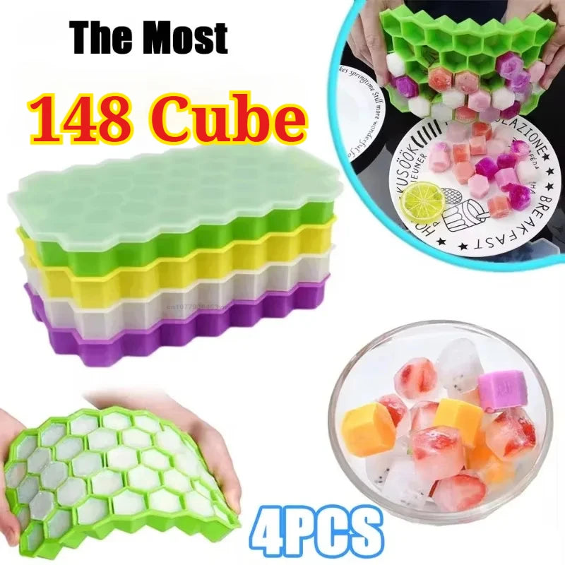 Bac à glaçons 148 grilles avec couvercle en silicone pour réfrigérateur, adapté aux petits moules à glaçons, facile à démouler