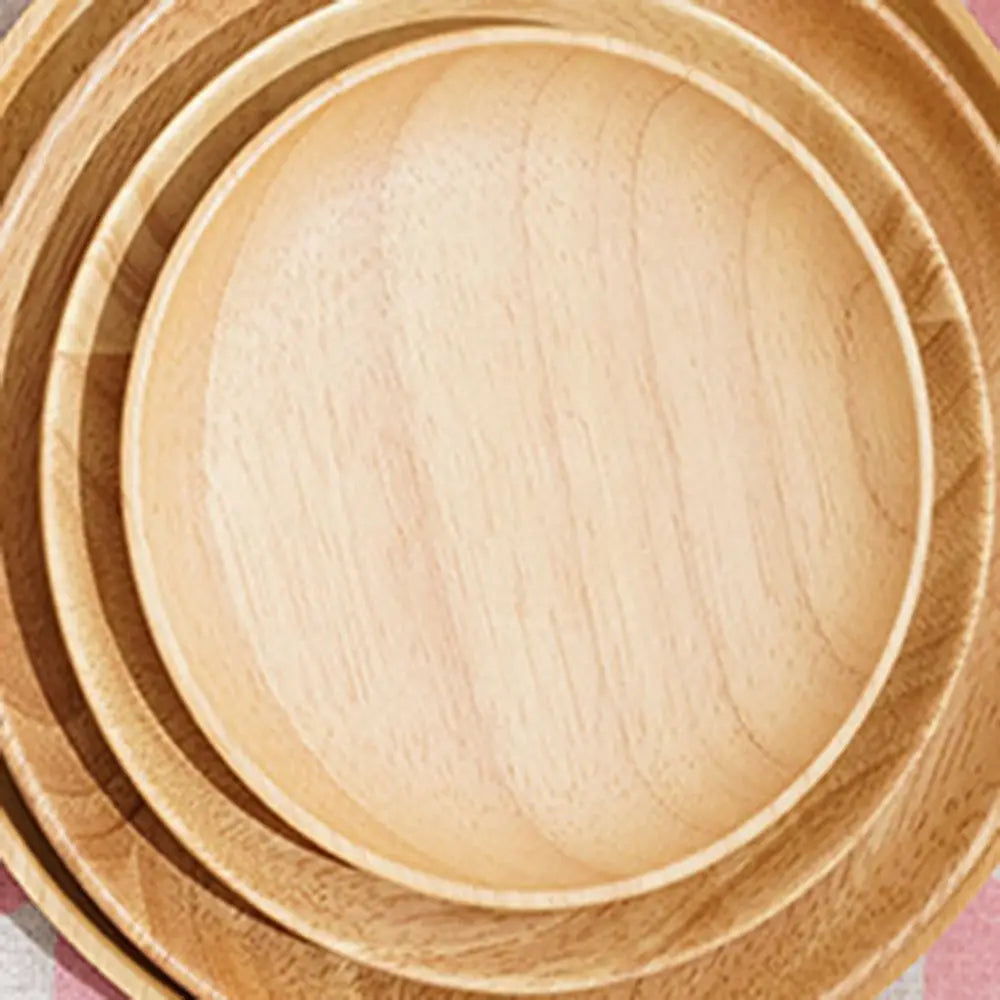 Assiette à collation incassable en bois d'hévéa, écologique, faite à la main, ronde, plateau à thé, assiette à dessert