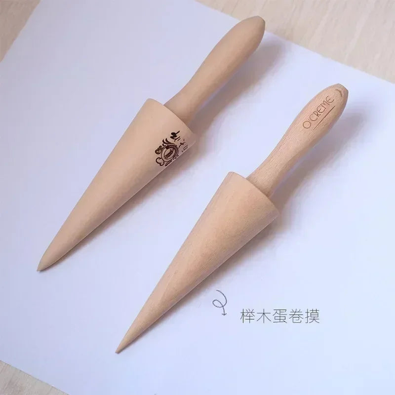 Wooden Egg Roll Ice Cream Cone Mold, Spiral Croissants, Horn Moulds, Omelet Waffle Roller, Pastry Mold, Kitchen Baking Tool