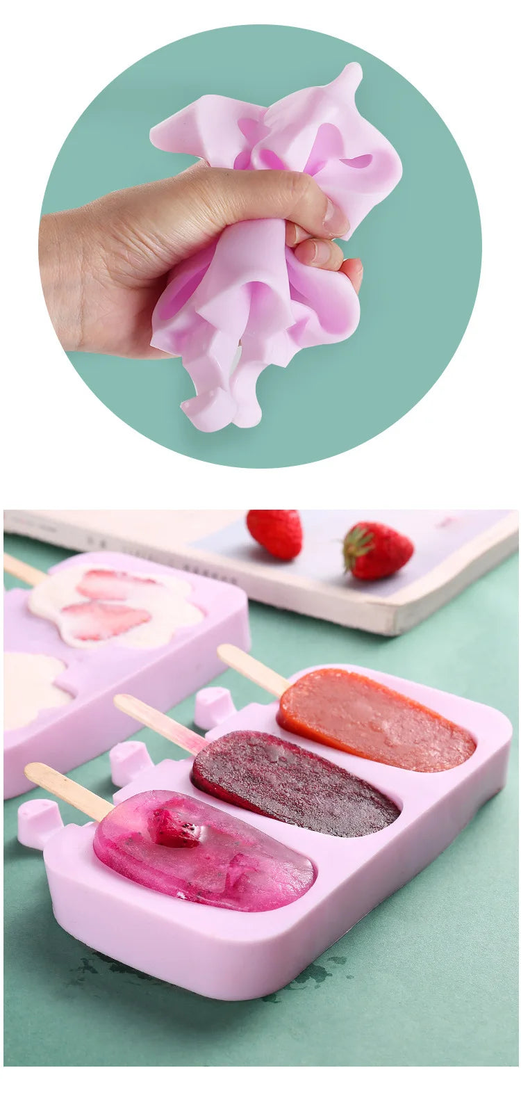 Moule à glace en silicone, moules siamois avec couvercle, moule à glace fait maison, dessin animé, image mignonne, outils de cuisine faits à la main