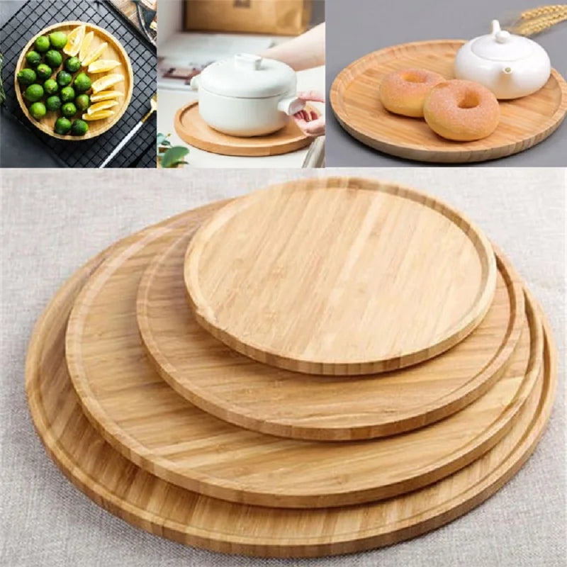 Plateau de service rond en bambou, vaisselle de pâtisserie, planche de palette en bois écologique, outils de cuisine, plateau à thé, décoration de la maison 2025