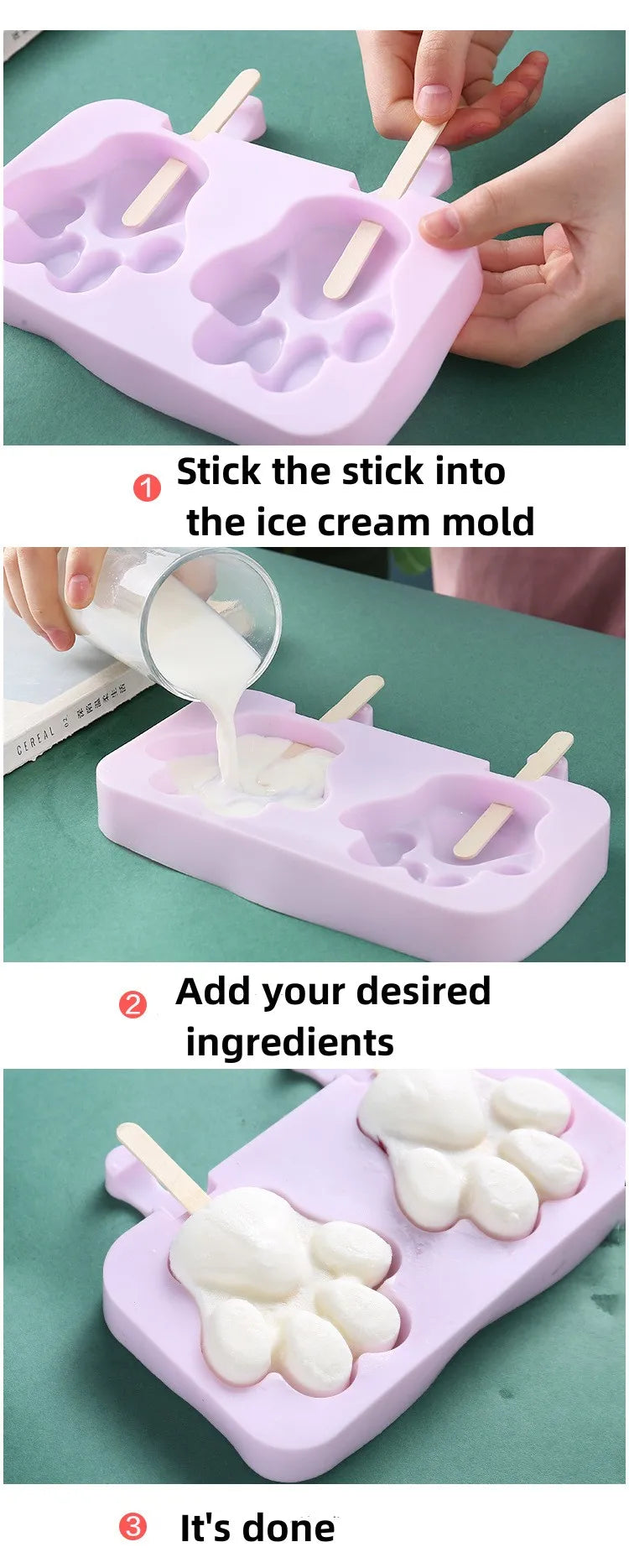 Moule à glace en silicone, moules siamois avec couvercle, moule à glace fait maison, dessin animé, image mignonne, outils de cuisine faits à la main
