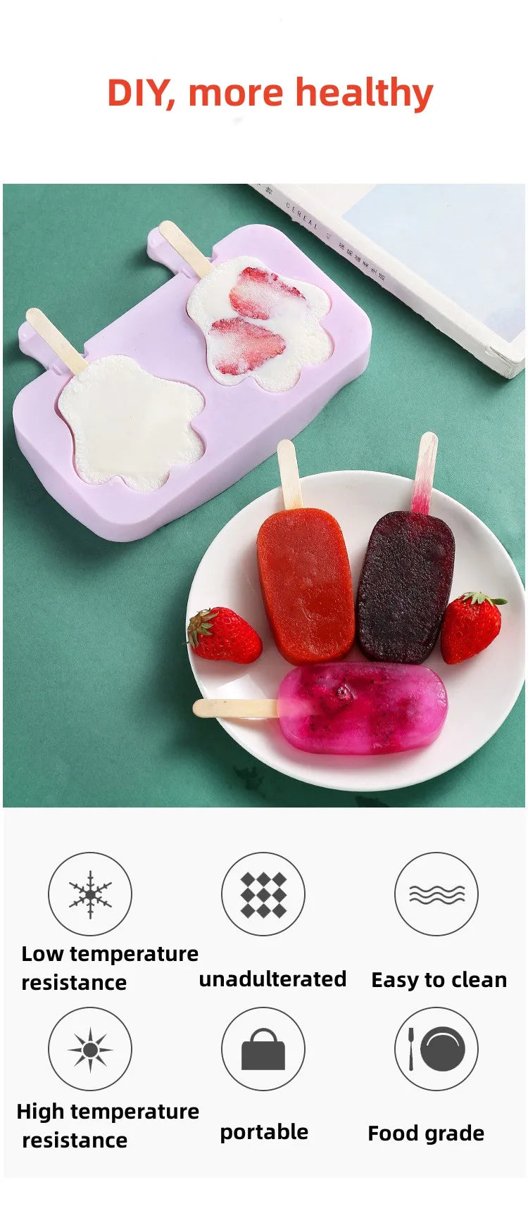 Moule à glace en silicone, moules siamois avec couvercle, moule à glace fait maison, dessin animé, image mignonne, outils de cuisine faits à la main