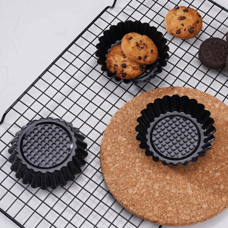 6Pcs Non-Stick Tart Quiche Flan Pan Round Lace Egg Tart Mold Reusable Tartlet Moulds Pie Baking Cups Cake Cookie Cupcake Mould