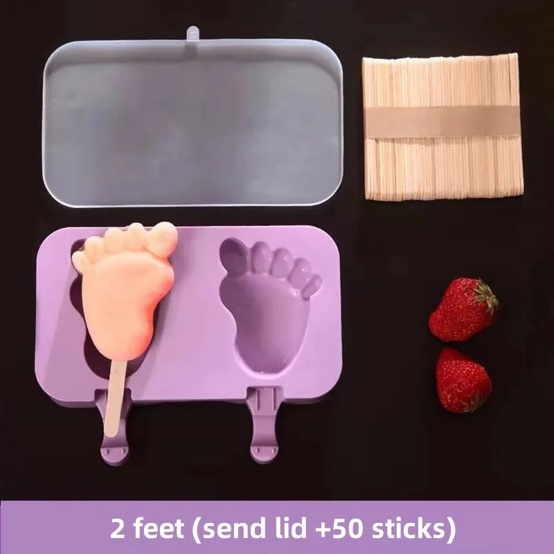 Moule à glace en silicone, moules siamois avec couvercle, moule à glace fait maison, dessin animé, image mignonne, outils de cuisine faits à la main