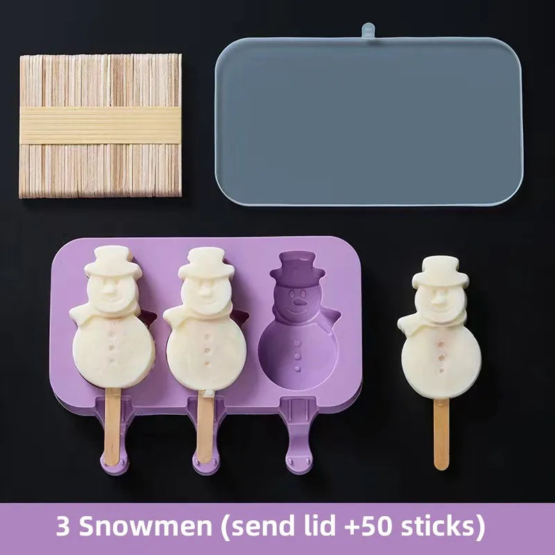 Moule à glace en silicone, moules siamois avec couvercle, moule à glace fait maison, dessin animé, image mignonne, outils de cuisine faits à la main