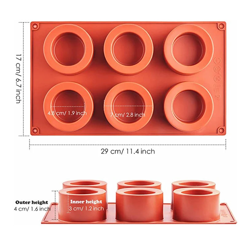 Reusable 6 Cavity Cylinder Cup Shape Mousse Cake Mold For Making Chocolate Muffin Ice Shot Glass Mould Kitchen Baking Tool